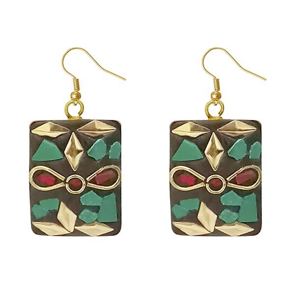 Urthn Green  Resin Stone Gold Plated Dangler Earrings - 1308399C