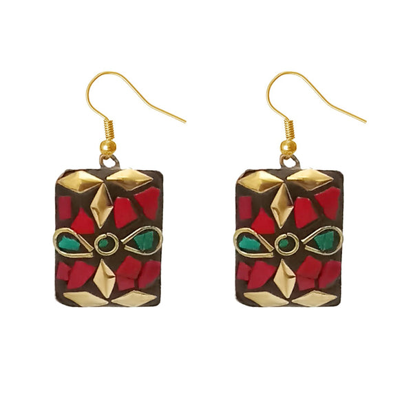 Urthn Maroon Resin Stone Gold Plated Dangler Earrings - 1308399A