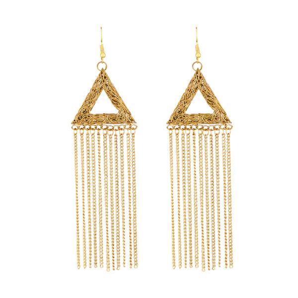 Kriaa Hanging Chain Gold Plated Tassel Earrings - 1308402