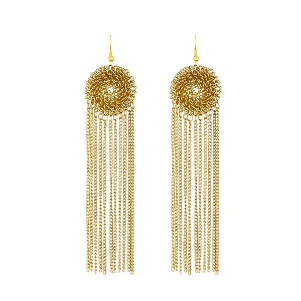 Kriaa Gold Plated Hanging Chain Tassel Earrings - 1308403