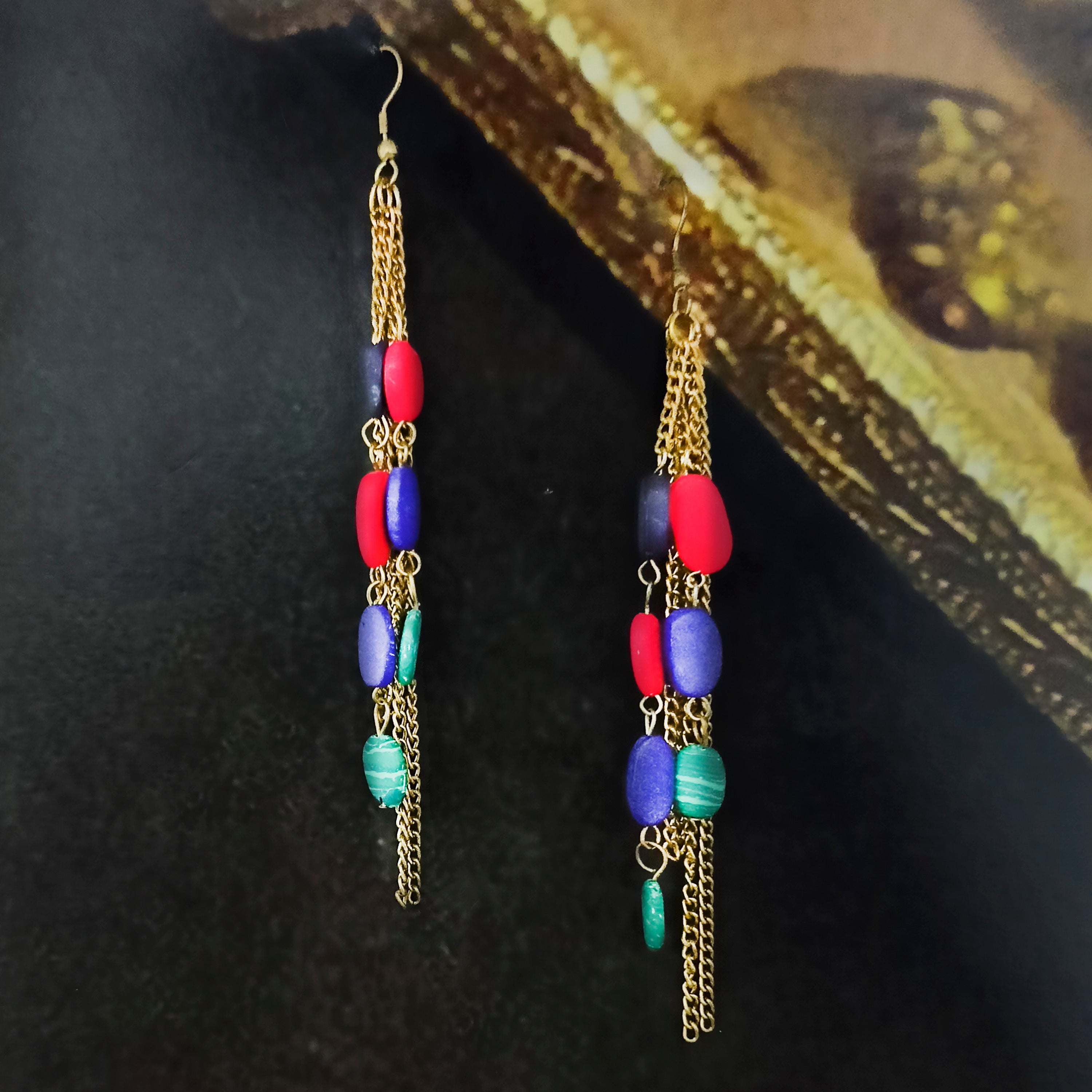 Urthn Multi Beads Gold Plated Dangler Earrings