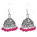 Jeweljunk Pink Beads Rhodium Plated Jhumki Earrings - 1309004A