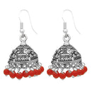 Jeweljunk Red Beads Rhodium Plated Jhumki Earrings - 1309004E