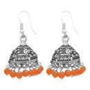 Jeweljunk Orange Beads Rhodium Plated Jhumki Earrings - 1309004G
