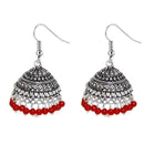 Jeweljunk Rhodium Plated Red Beads Jhumki Earrings - 1309007C