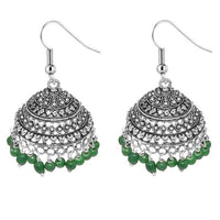 Jeweljunk Rhodium Plated Green Beads Jhumki Earrings - 1309007D