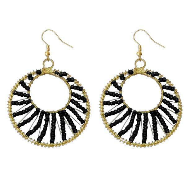 Tip Top Fashions Black Beads Gold Plated Dangler Earrings - 1309018J