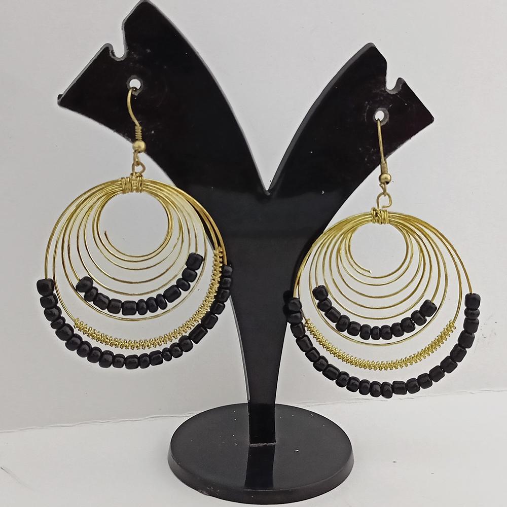 Jeweljunk Gold Plated Black Beads Dangler Earrings  - 1309020C