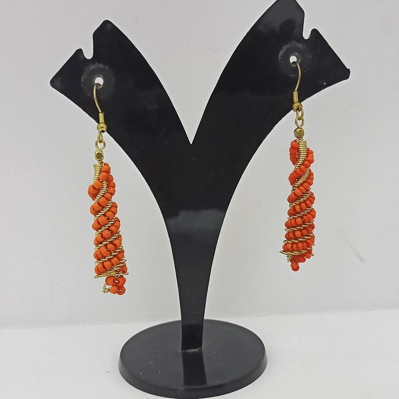 Jeweljunk Gold Plated Orange Beads Dangler Earrings  - 1309023M