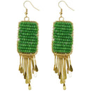 Urthn Green Beads Gold Plated Drop Dangler Earrings - 1309024I