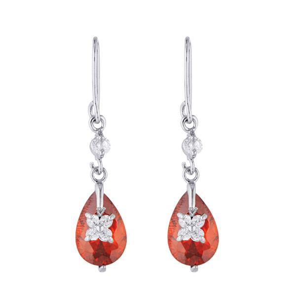 Kriaa Red Austrian Stone Silver Plated Dangler Earrings - 1309101B