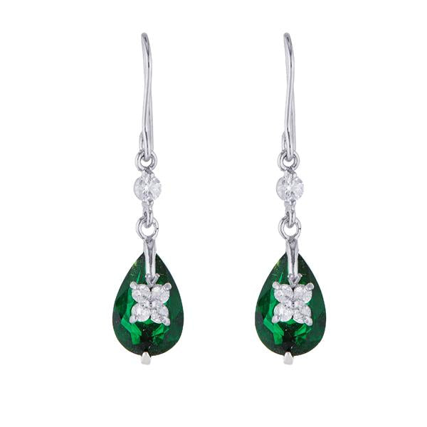 Kriaa Green Austrian Stone Silver Plated Dangler Earrings - 1309101D