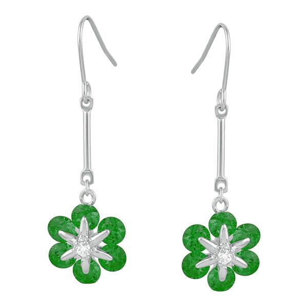 Kriaa Green Austrian Stone Silver Plated Dangler Earrings - 1309106C