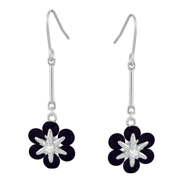 Kriaa Black Austrian Stone Silver Plated Dangler Earrings - 1309106D