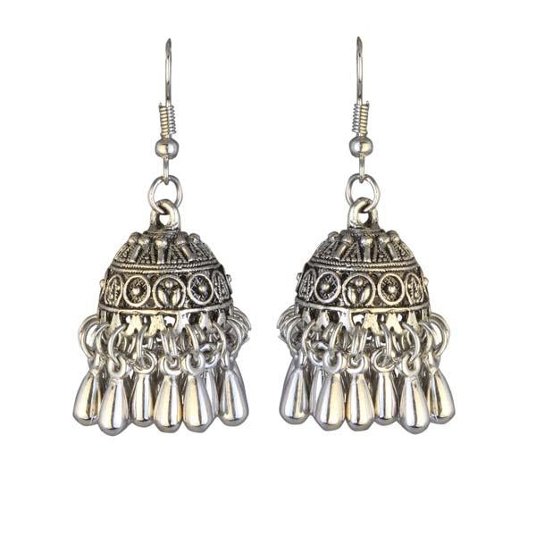 Tip Top Fashions Oxidised Plated Jhumki Earrings - 1309323