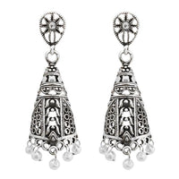 Jeweljunk Rhodium Plated Jhumki Earrings - 1309338B