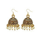 Kriaa Antique Gold Plated White Beads Jhumki Earrings - 1309341A