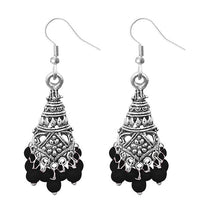 Jeweljunk Silver Plated Black Beads Jhumki Earrings - 1309372E