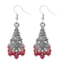 Jeweljunk Silver Plated Red Beads Jhumki Earrings - 1309372F