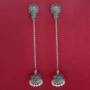Jeweljunk White Beads Oxidised Plated Chain Jhumki Earrings - 1309374A