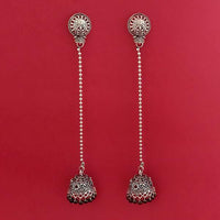 Jeweljunk Black Beads Oxidised Plated Chain Jhumki Earrings - 1309374B
