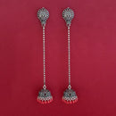 Jeweljunk Red Beads Oxidised Plated Chain Jhumki Earrings - 1309374D