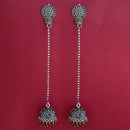Jeweljunk Maroon & Green Beads Oxidised Plated Chain Jhumki Earrings - 1309374G