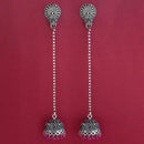 Jeweljunk Pink Beads Oxidised Plated Chain Jhumki Earrings - 1309374H