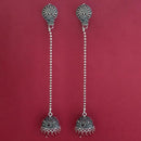 Jeweljunk Maroon Beads Oxidised Plated Chain Jhumki Earrings - 1309374J