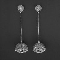 Jeweljunk Grey Beads Hanging Jhumki Oxidised Earrings - 1309375A