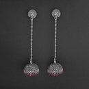 Jeweljunk Pink Beads Hanging Jhumki Oxidised Earrings - 1309375C