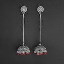 Jeweljunk Red Beads Hanging Jhumki Oxidised Earrings - 1309375D