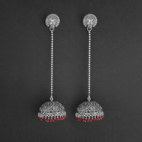 Jeweljunk Red Beads Hanging Jhumki Oxidised Earrings - 1309375D