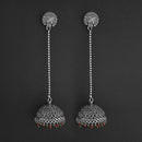 Jeweljunk Maroon And Green Beads Hanging Jhumki Oxidised Earrings - 1309375F