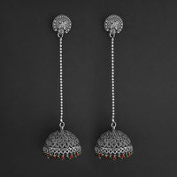 Jeweljunk Maroon And Green Beads Hanging Jhumki Oxidised Earrings - 1309375F