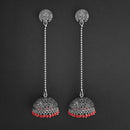 Jeweljunk Red Beads Hanging Jhumki Oxidised Earrings - 1309375H