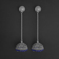 Jeweljunk Blue Beads Hanging Jhumki Oxidised Earrings - 1309375I