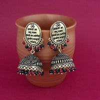 Jeweljunk Black & Red  Beads Gold Plated Jhumki Earrings - 1309383I