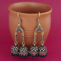 Jeweljunk Black Beads Gold Plated Jhumki Earrings - 1309385B