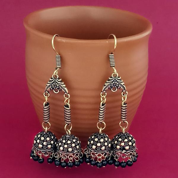 Jeweljunk Black Beads Gold Plated Jhumki Earrings - 1309385B