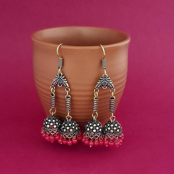 Jeweljunk Pink Beads Gold Plated Jhumki Earrings - 1309385E