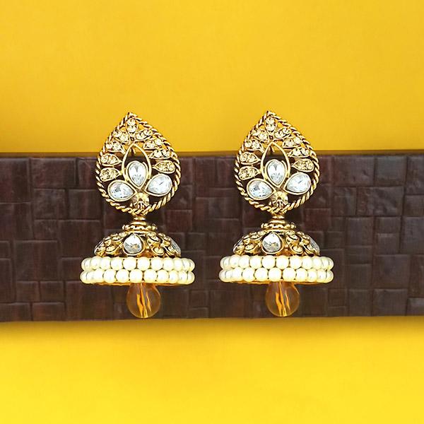Kriaa White Stone Gold Plated Pearl Jhumki Earrings