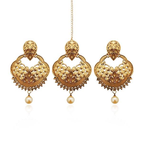 Kriaa Gold Plated Austrian Stone Earrings With Maang Tikka - 1309525