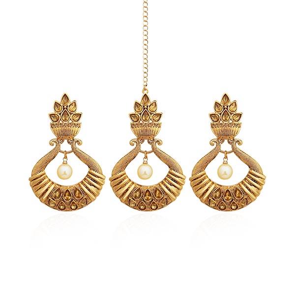 Kriaa Austrian Stone Gold Plated Earrings With Maang Tikka - 1309526