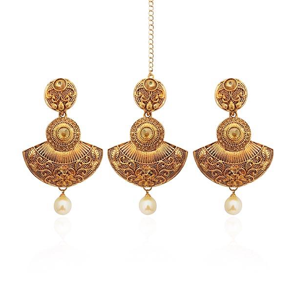 Kriaa Gold Plated Austrian Stone Earrings With Maang Tikka - 1309527