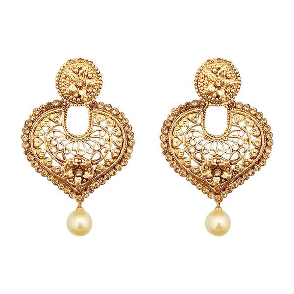 Kriaa Gold Plated Pearl Drop Dangler Earrings - 1309621