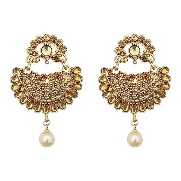 Kriaa Brown Austrian Stone Pearl Chandbali Earrings - 1309629