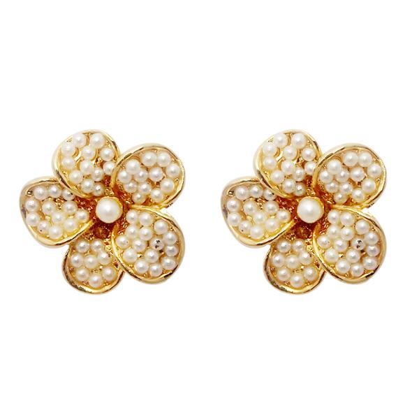 Urbana White Pearl Gold Plated Floral Design Stud Earrings - 1310026