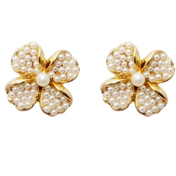 Urbana Gold Plated Pearl Floral Design Stud Earrings - 1310027