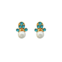 Kriaa Gold Plated Blue Austrian Stone Stud Earrings